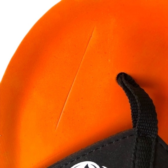 Neat Feet Orange & Black Flip Flops With Dr Pepper & What-A-Burger Logos Size L - Picture 4 of 10